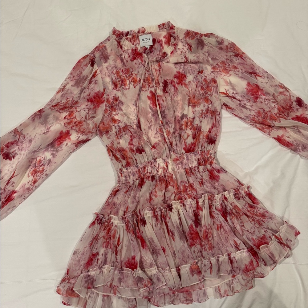 Misa Los Angeles Red and Pink Floral Dress